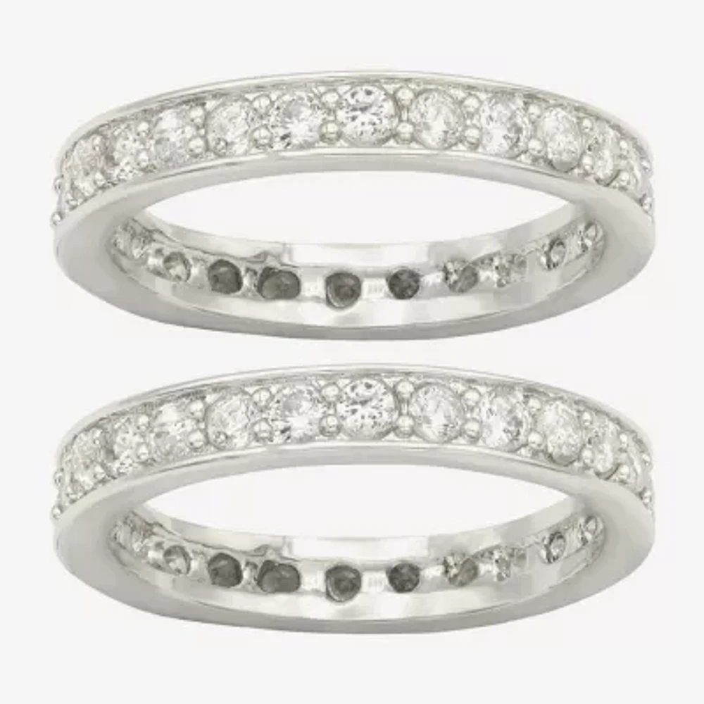 Sparkle Allure 2-pc. Crystal Pure Silver Over Brass Ring Sets