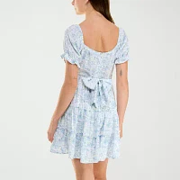Trixxi Womens Short Sleeve Floral Fit + Flare Dress Juniors