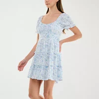 Trixxi Womens Short Sleeve Floral Fit + Flare Dress Juniors