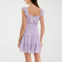 Trixxi Womens Short Sleeve Floral Fit + Flare Dress Juniors