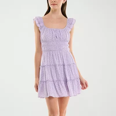 Trixxi Womens Short Sleeve Floral Fit + Flare Dress Juniors