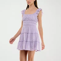 Trixxi Womens Short Sleeve Floral Fit + Flare Dress Juniors