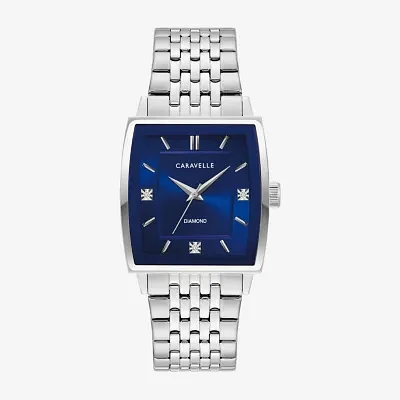 Caravelle Designed By Bulova Mens Diamond Accent Silver Tone Stainless Steel Bracelet Watch 43d108