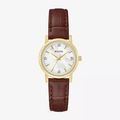 Bulova Sutton Womens Diamond Accent Brown Leather Strap Watch 97p170