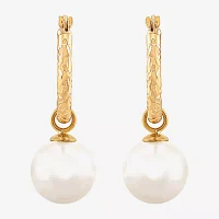 White Cultured Freshwater Pearl 10K Gold 27.5mm Ball Hoop Earrings