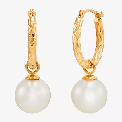 White Cultured Freshwater Pearl 10K Gold 27.5mm Ball Hoop Earrings