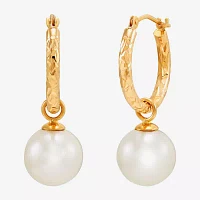 White Cultured Freshwater Pearl 10K Gold 27.5mm Ball Hoop Earrings