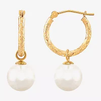 White Cultured Freshwater Pearl 10K Gold 27.5mm Ball Hoop Earrings