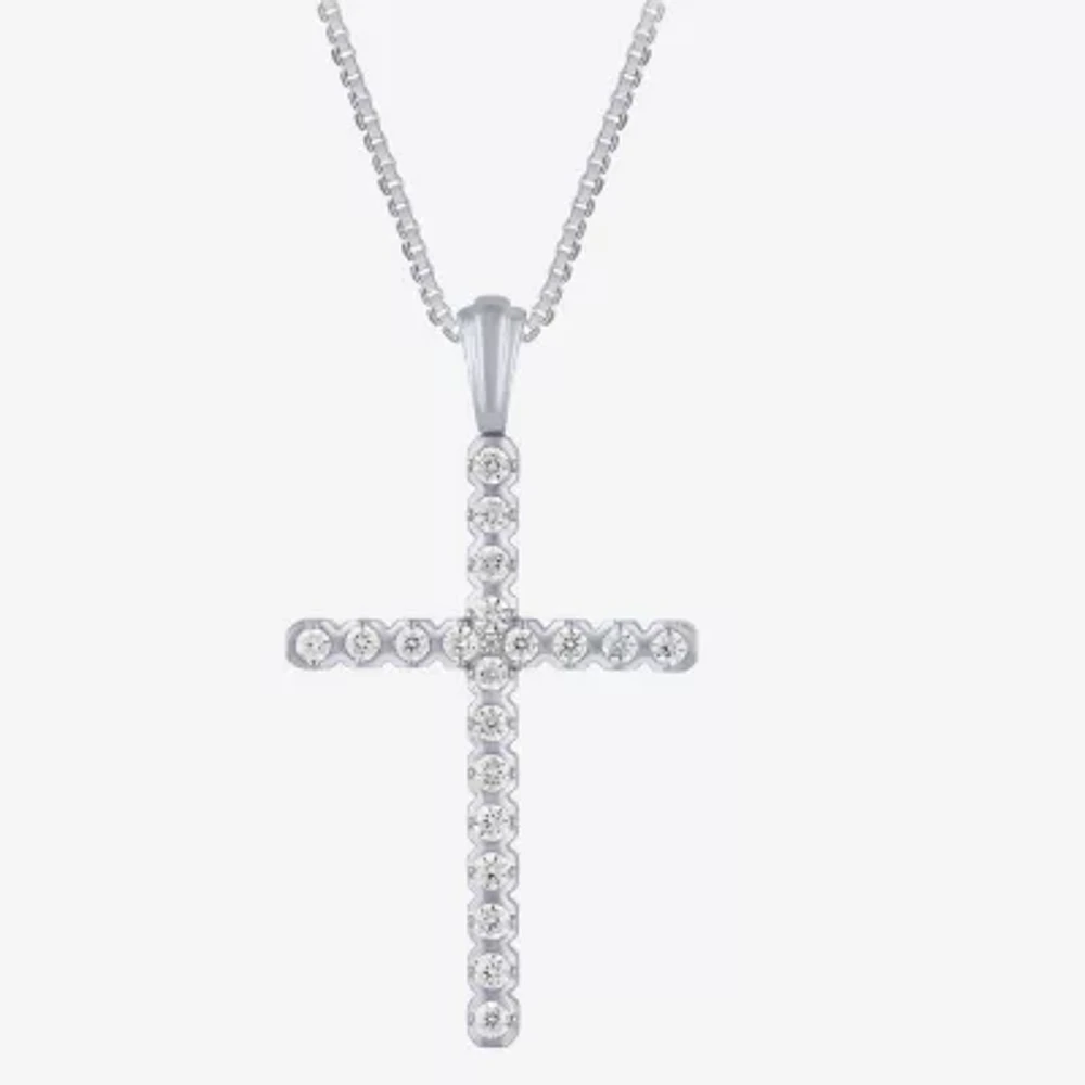G Womens 1/2 CT. T.W. Lab Grown White Diamond 10K White Gold Cross Pendant Necklaces