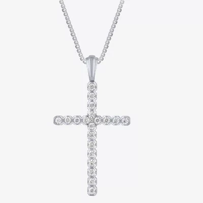 G Womens 1/2 CT. T.W. Lab Grown White Diamond 10K White Gold Cross Pendant Necklaces