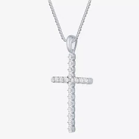 G Womens 1/2 CT. T.W. Lab Grown White Diamond 10K White Gold Cross Pendant Necklaces