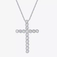 (G Womens 1/2 CT. T.W. Lab Grown White Diamond 10K White Gold Cross 18 Inch Pendant Necklace
