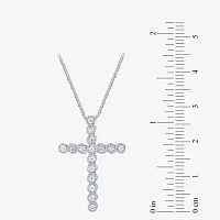 (G Womens 1/2 CT. T.W. Lab Grown White Diamond 10K White Gold Cross 18 Inch Pendant Necklace