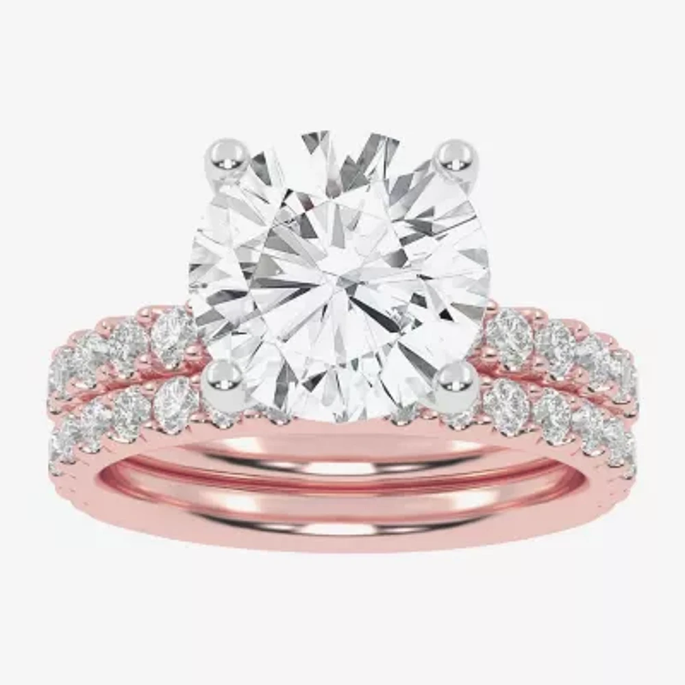 Signature By Modern Bride (G / Vs2-Si1) Womens 4 CT. T.W. Lab Grown White Diamond 14K Rose Gold Round Side Stone Bridal Set