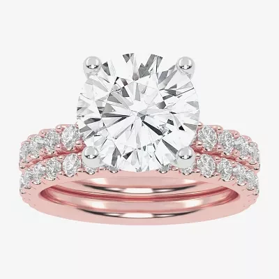 Signature By Modern Bride (G / Vs2-Si1) Womens 4 CT. T.W. Lab Grown White Diamond 14K Rose Gold Round Side Stone Bridal Set