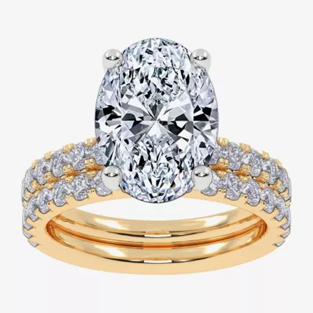 Signature By Modern Bride (G / Vs2-Si1) Womens 6 CT. T.W. Lab Grown White Diamond 14K Gold Oval Side Stone Bridal Set