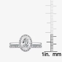 (G / Si1-Si2) Womens 1 1/2 CT. T.W. Lab Grown White Diamond 10K Gold Oval Side Stone Halo Bridal Set