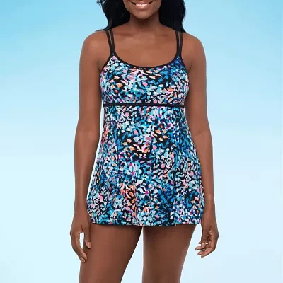 Sonnet Shores Womens Animal Print Floral Swim Dress