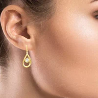White Cubic Zirconia 24K Gold Over Silver Oval Drop Earrings