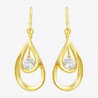 White Cubic Zirconia 24K Gold Over Silver Oval Drop Earrings