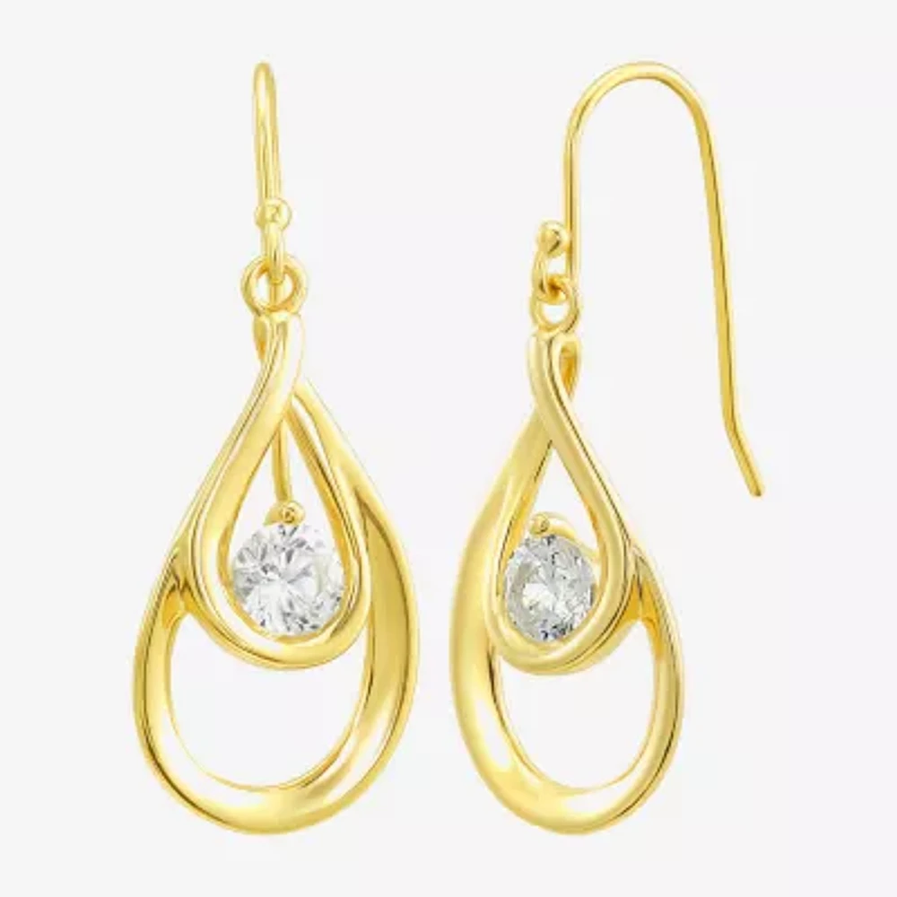 White Cubic Zirconia 24K Gold Over Silver Oval Drop Earrings