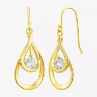 White Cubic Zirconia 24K Gold Over Silver Oval Drop Earrings