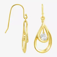 White Cubic Zirconia 24K Gold Over Silver Oval Drop Earrings