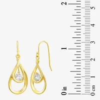 White Cubic Zirconia 24K Gold Over Silver Oval Drop Earrings