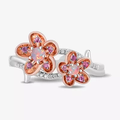 Enchanted Disney Fine Jewelry Womens Diamond Accent Genuine Red Rhodolite 14K Rose Gold Over Silver 14K Two Tone Gold Over Silver Flower Princess Mulan Side Stone Bypass  Cocktail Ring
