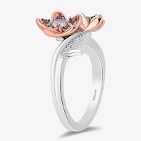 Enchanted Disney Fine Jewelry Womens Diamond Accent Genuine Red Rhodolite 14K Rose Gold Over Silver 14K Two Tone Gold Over Silver Flower Princess Mulan Side Stone Bypass  Cocktail Ring