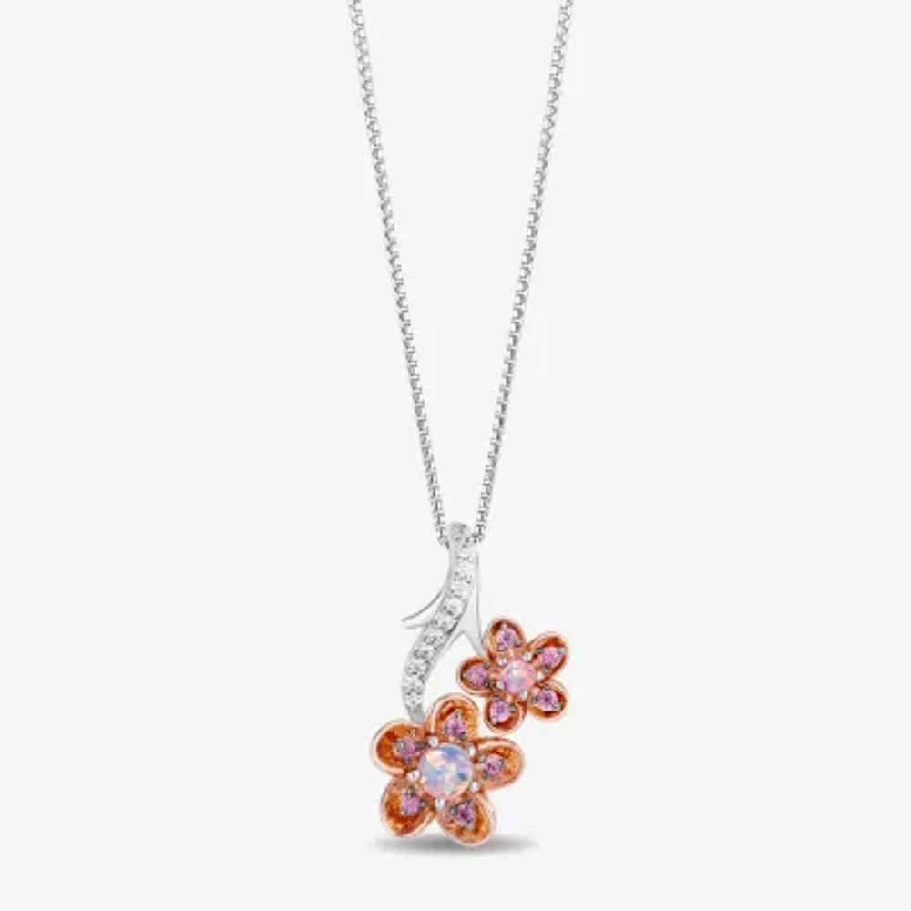 Enchanted Disney Fine Jewelry Womens Diamond Accent Genuine Red Rhodolite 14K Rose Gold Over Silver Sterling Silver Flower Pendant Necklaces