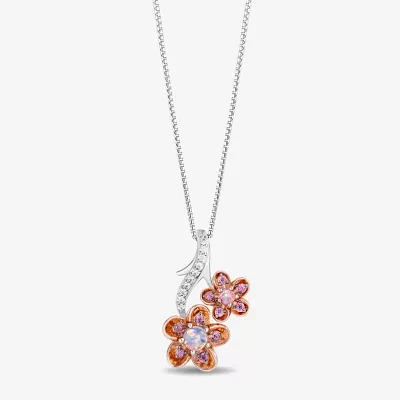 Enchanted Disney Fine Jewelry Womens Diamond Accent Genuine Red Rhodolite 14K Rose Gold Over Silver Sterling Silver Flower Pendant Necklaces