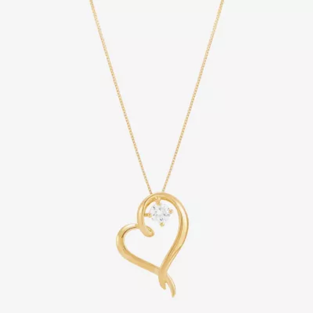 (H-1/Si2) Womens 1/4 CT. T.W. Lab Grown White Diamond 14K Gold Over Silver Sterling Silver Heart Pendant Necklaces