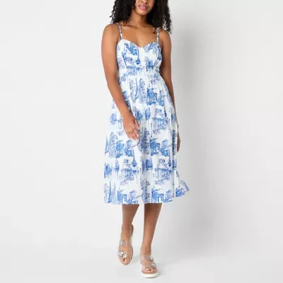 by&by Womens Sleeveless Floral Fit + Flare Dress Juniors