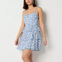 by&by Womens Sleeveless Floral Fit + Flare Dress Juniors