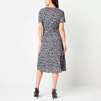 Perceptions Womens Short Sleeve Floral Shift Dress