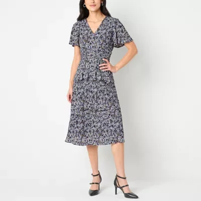 Perceptions Womens Short Sleeve Floral Shift Dress