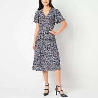 Perceptions Womens Short Sleeve Floral Shift Dress