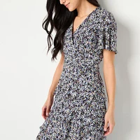 Perceptions Womens Short Sleeve Floral Shift Dress
