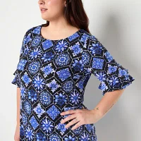 Perceptions Womens Short Sleeve Geometric Shift Dress Plus