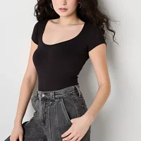 Arizona Womens Scoop Neck Short Sleeve Bodysuit Juniors