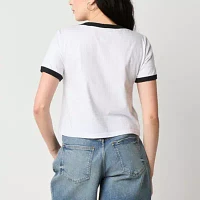Juniors Womens Crew Neck Short Sleeve Graphic T-Shirt