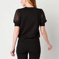 Liz Claiborne Womens Crew Neck Short Sleeve Pullover Sweater