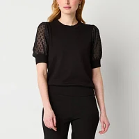 Liz Claiborne Womens Crew Neck Short Sleeve Pullover Sweater