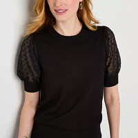 Liz Claiborne Womens Crew Neck Short Sleeve Pullover Sweater