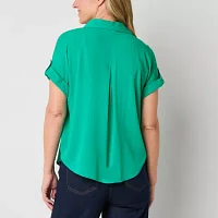 Liz Claiborne Womens V Neck Short Sleeve Blouse