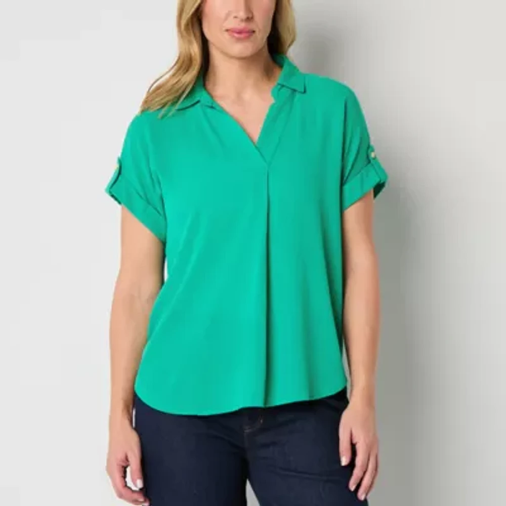 Liz Claiborne Womens V Neck Short Sleeve Blouse