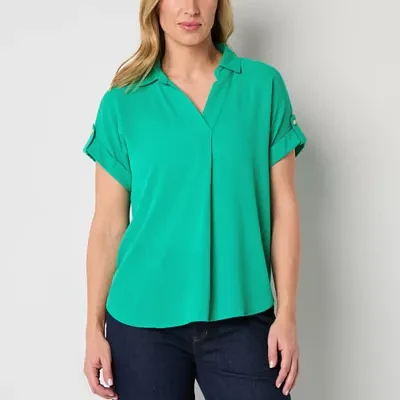 Liz Claiborne Womens V Neck Short Sleeve Blouse