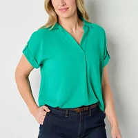 Liz Claiborne Womens V Neck Short Sleeve Blouse