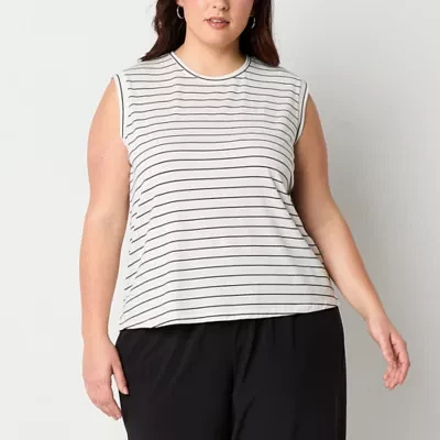 Stylus Womens Plus Crew Neck Sleeveless T-Shirt